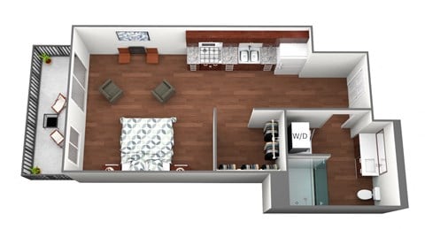 Floor plan for studio, 1 bath, 411 sqft